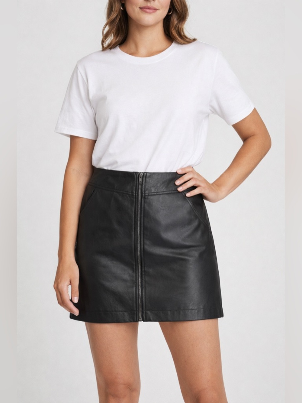 Rainbow • Fuax Leather Mini Skirt W15”-17” L15”